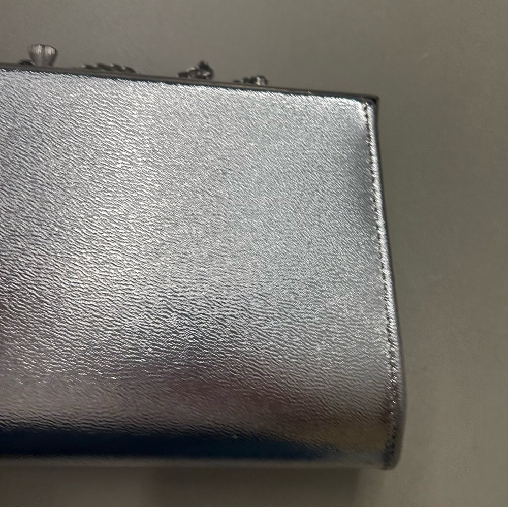 Silver Lame Clutch Bag with Chain Strap - Picture 6 of 9